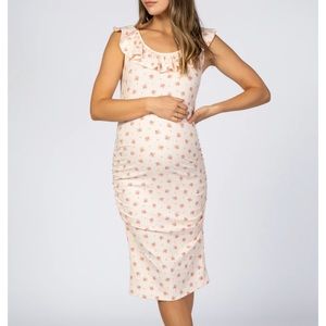 Floral ribbed maternity dress